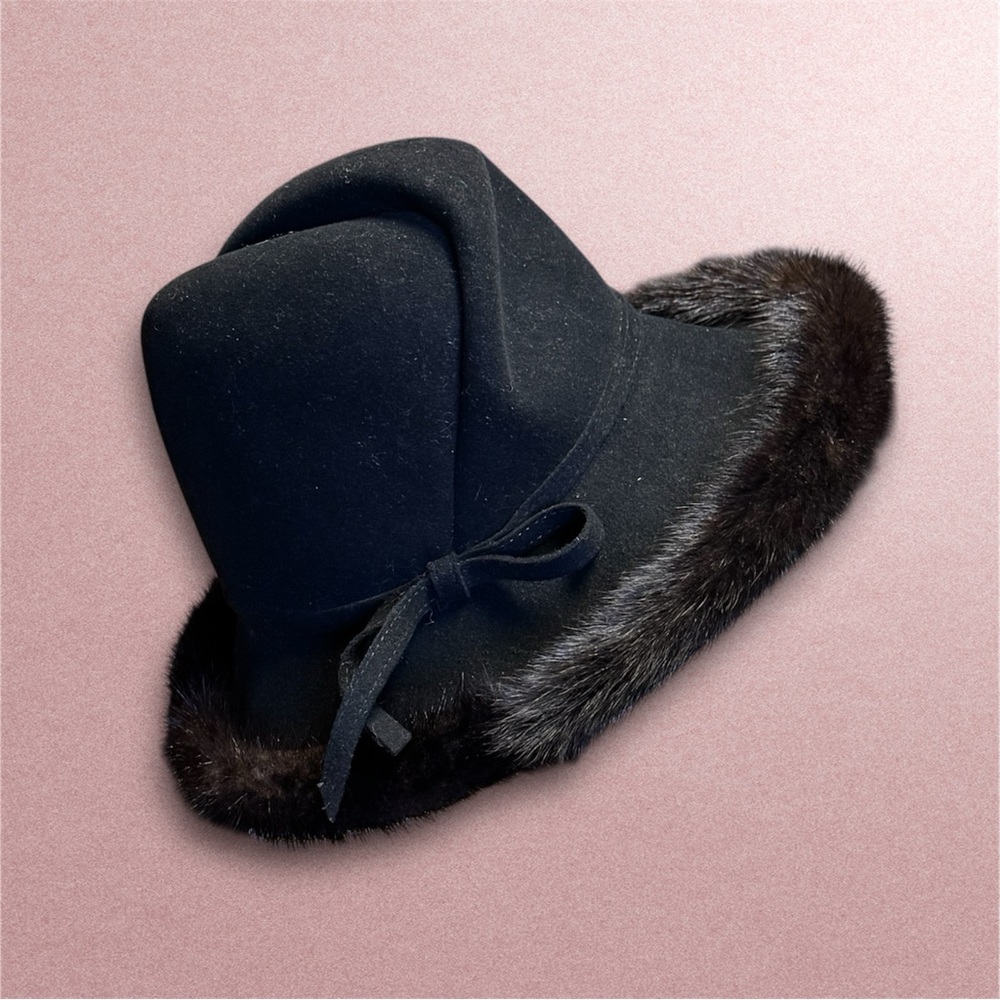 Vintage Fur Trimmed wool hat by the iconic Mr. John Jr. made by Excello